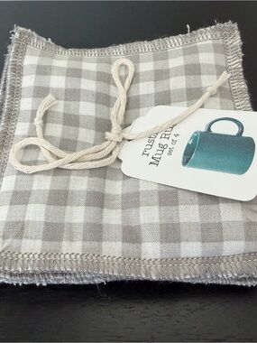 Gray and White Gingham Rustic Mug Rug Set of 4 Neutral Farmhouse Style